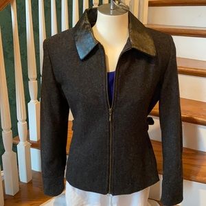 Casual Corner lined and tapered black wool short jacket